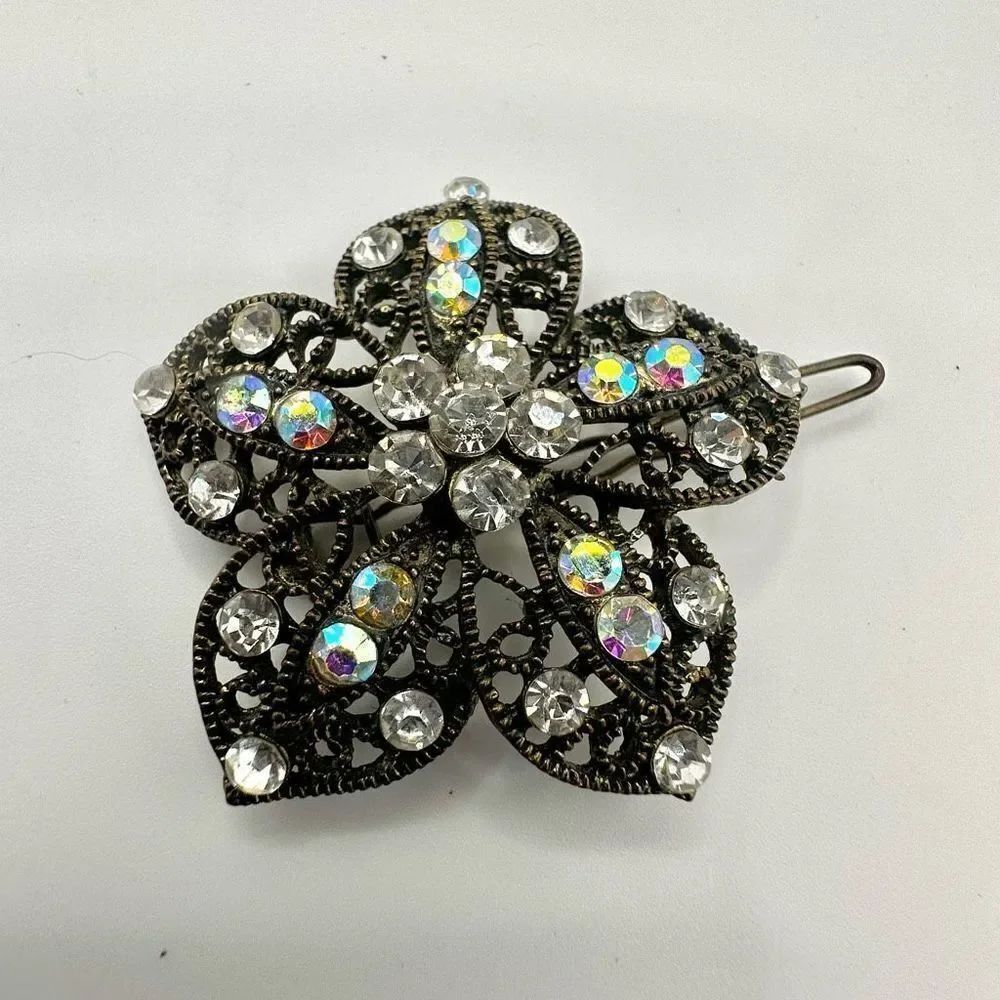 Rhinestone flower vintage barrette